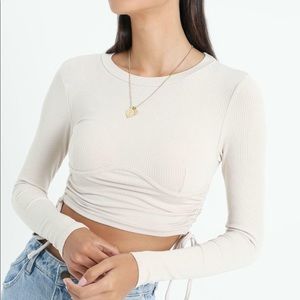 showpo beige long sleeve top